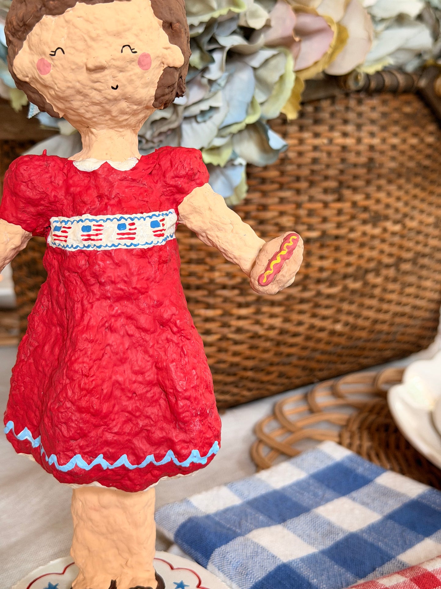 Maisie the Patriotic Girl paper mache figurine