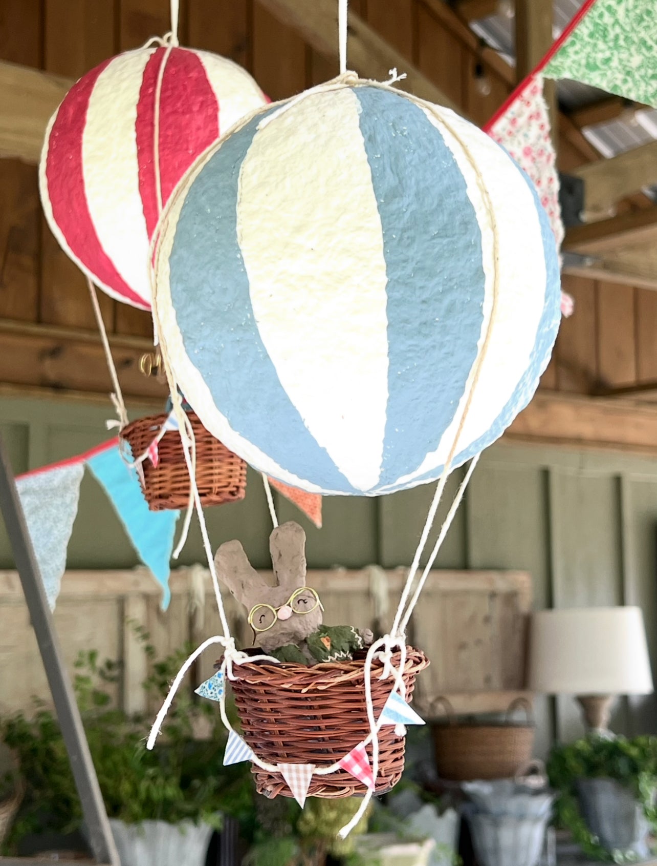 paper mache hot air balloon & rabbit PREORDER