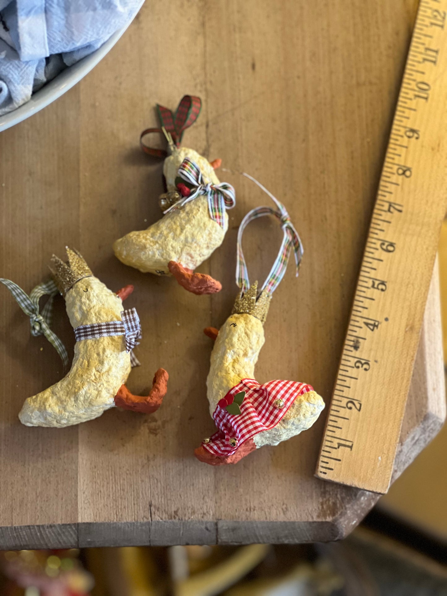 paper-mache festive lil duck ornament