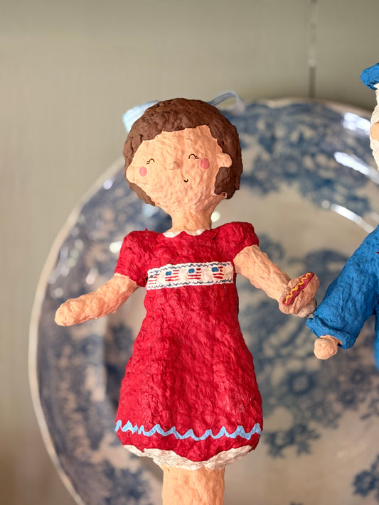 Maisie the Patriotic Girl paper mache figurine