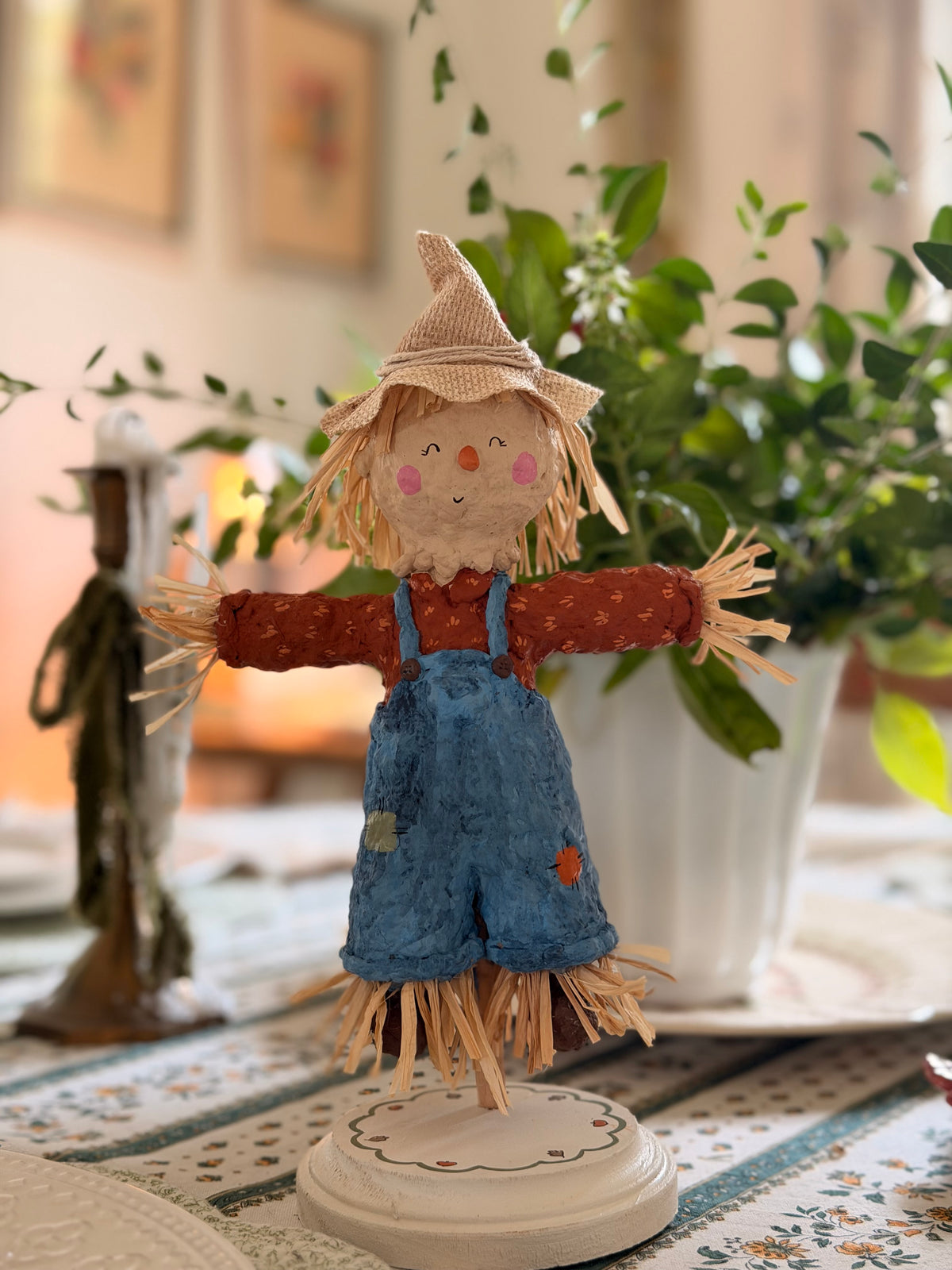 scarecrow boy paper mache figurine