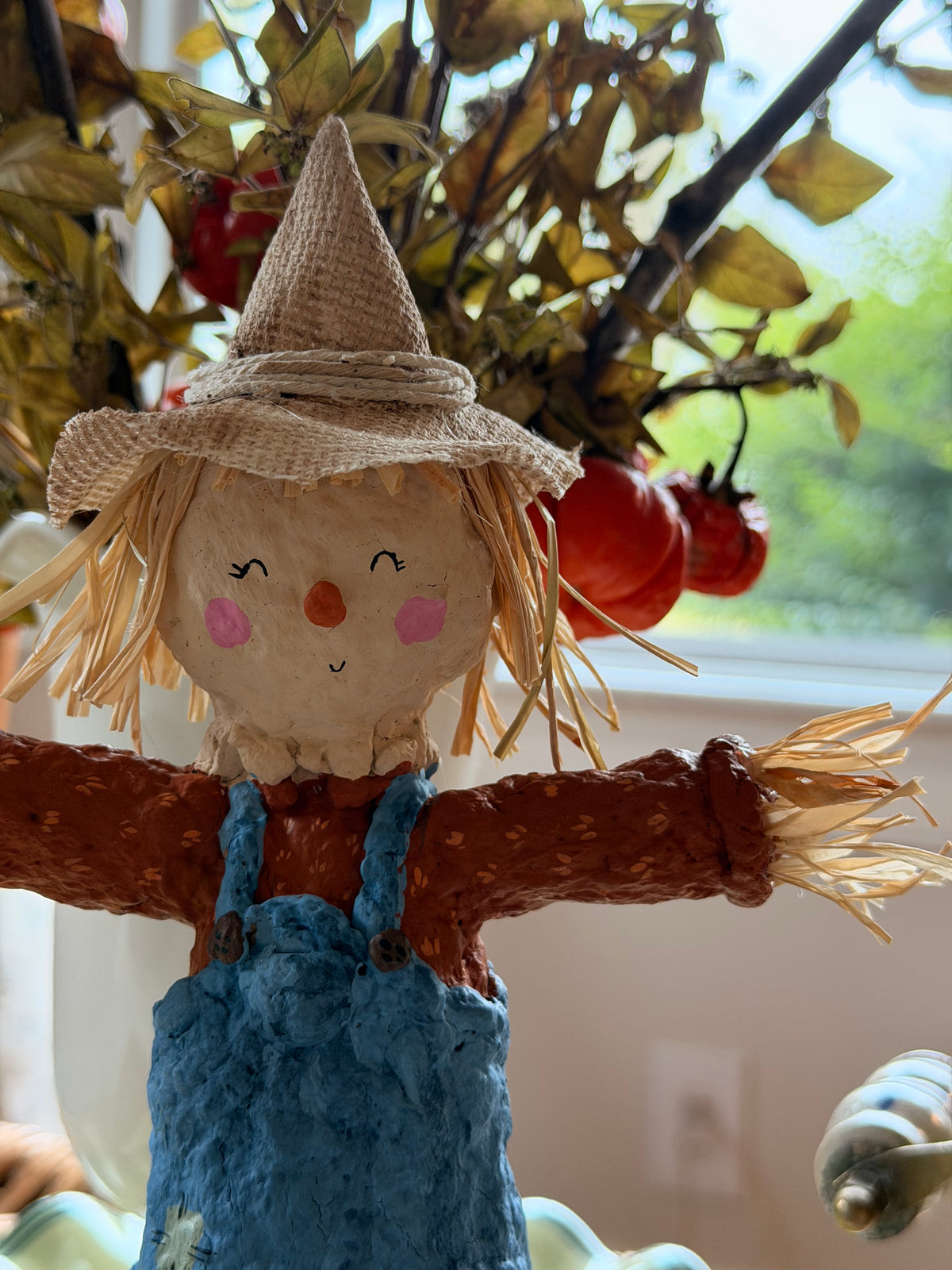 scarecrow boy paper mache figurine