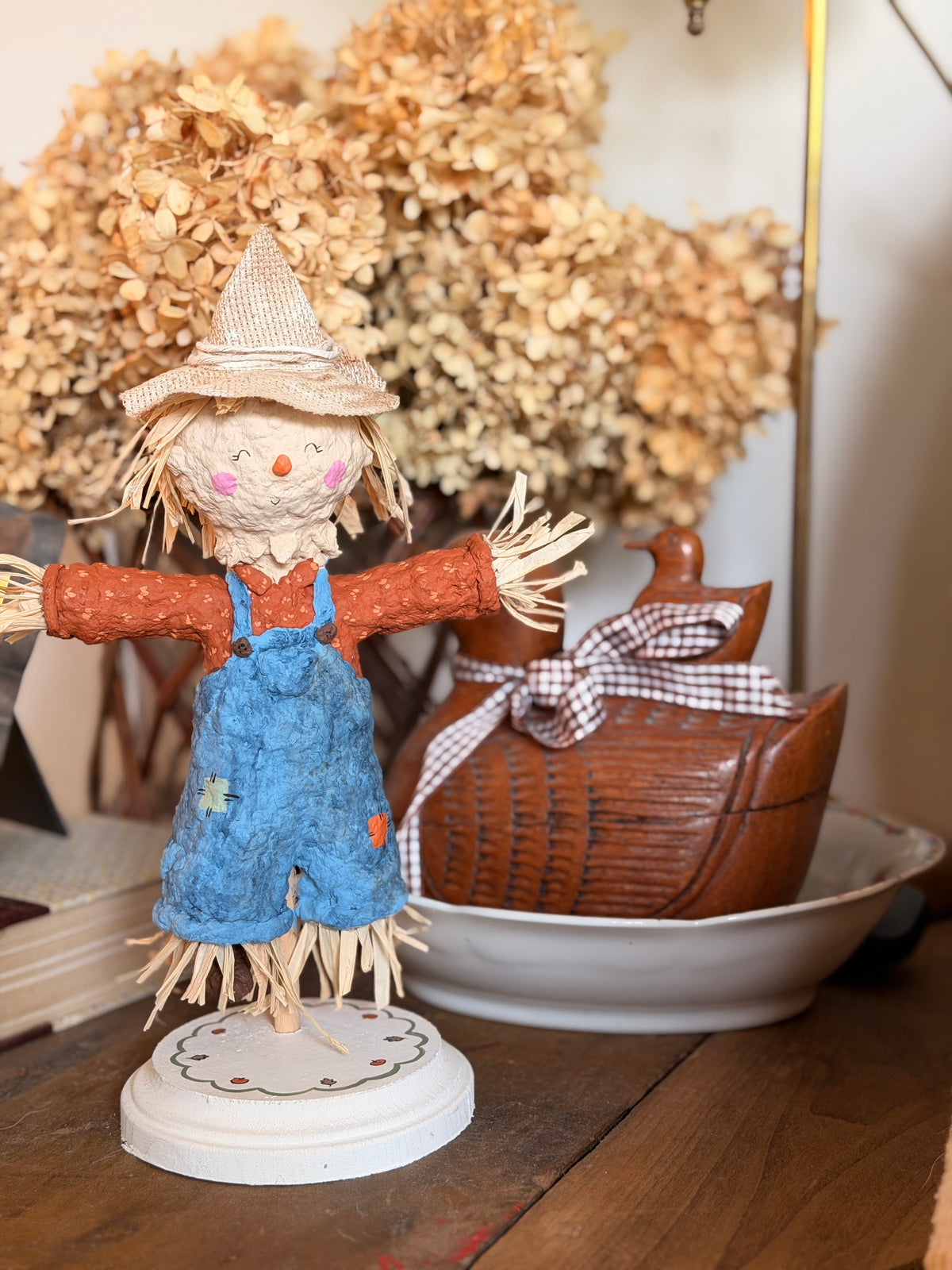 scarecrow boy paper mache figurine