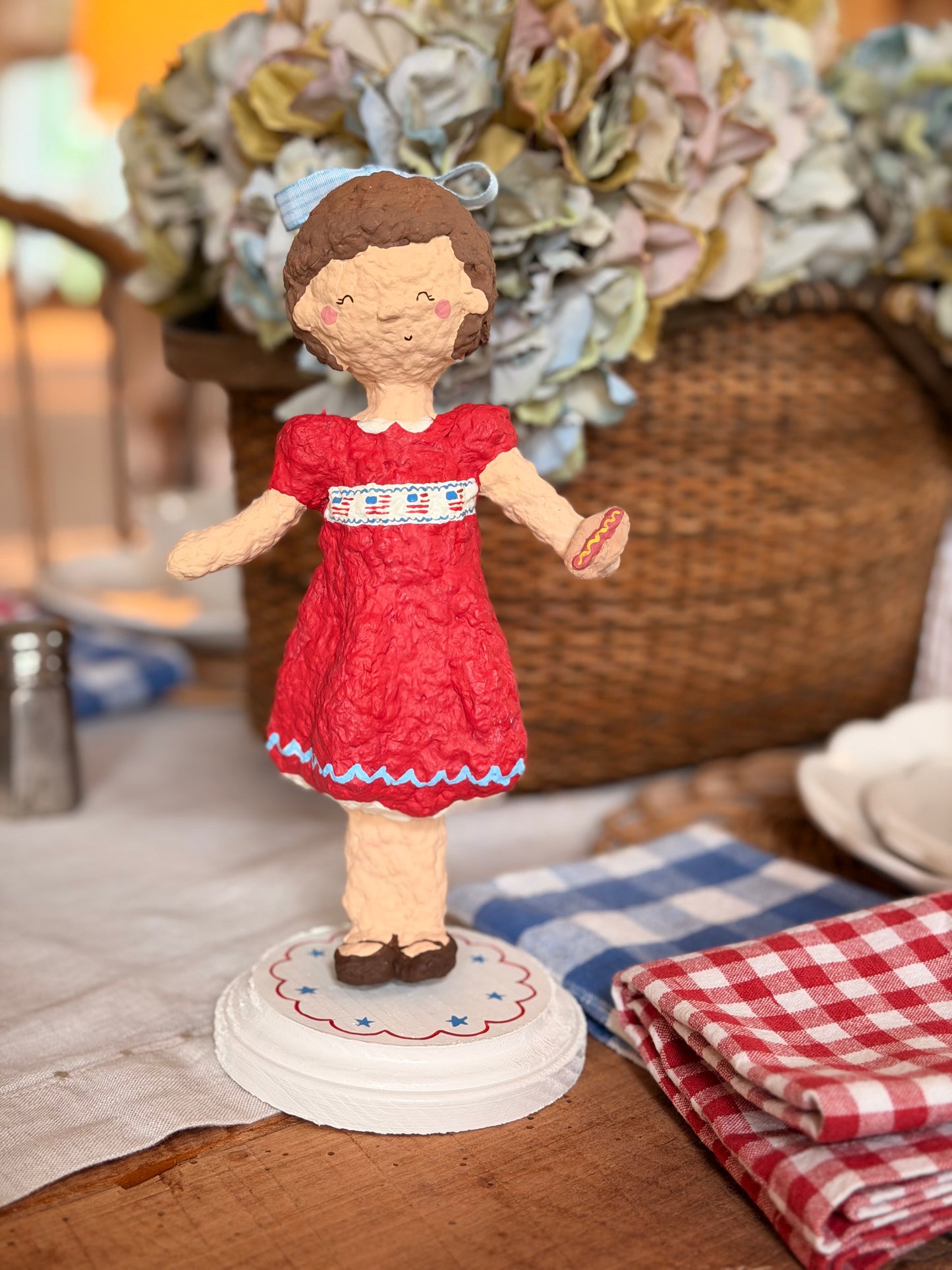 Maisie the Patriotic Girl paper mache figurine