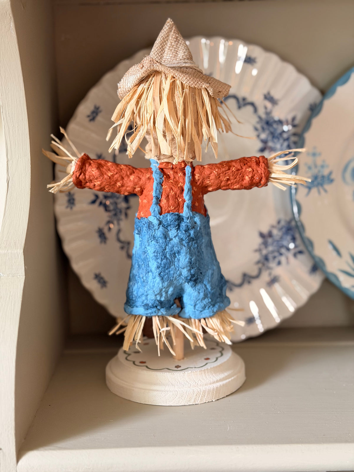 scarecrow boy paper mache figurine