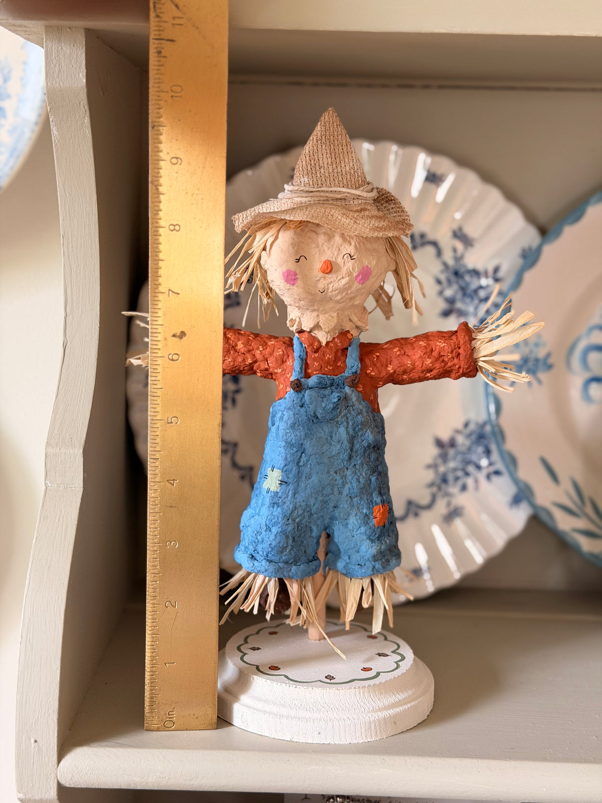 scarecrow boy paper mache figurine