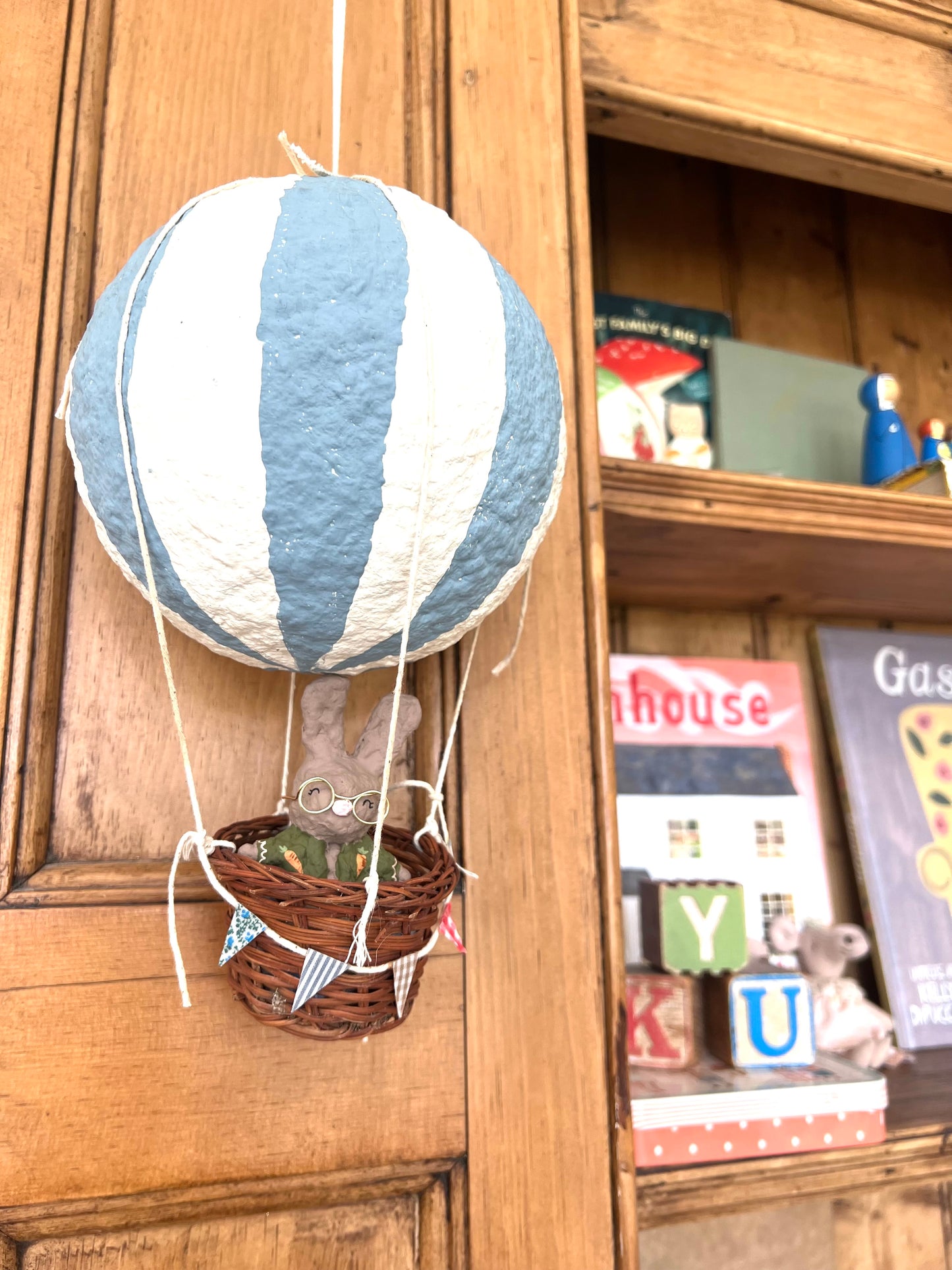 paper mache hot air balloon & rabbit PREORDER