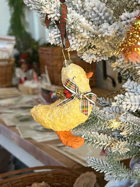paper-mache festive lil duck ornament