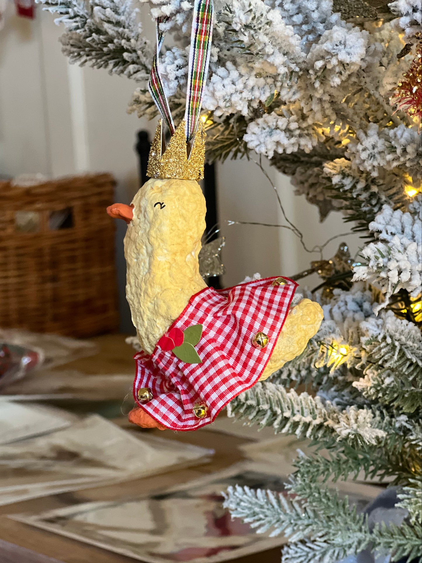 paper-mache duck Christmas queen ornament