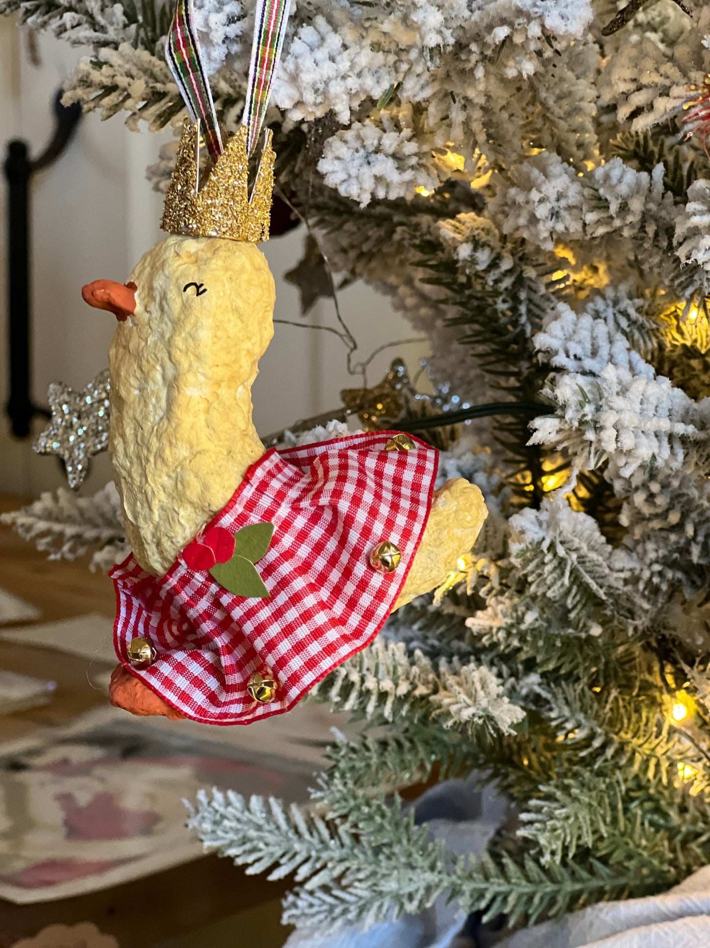 paper-mache duck Christmas queen ornament