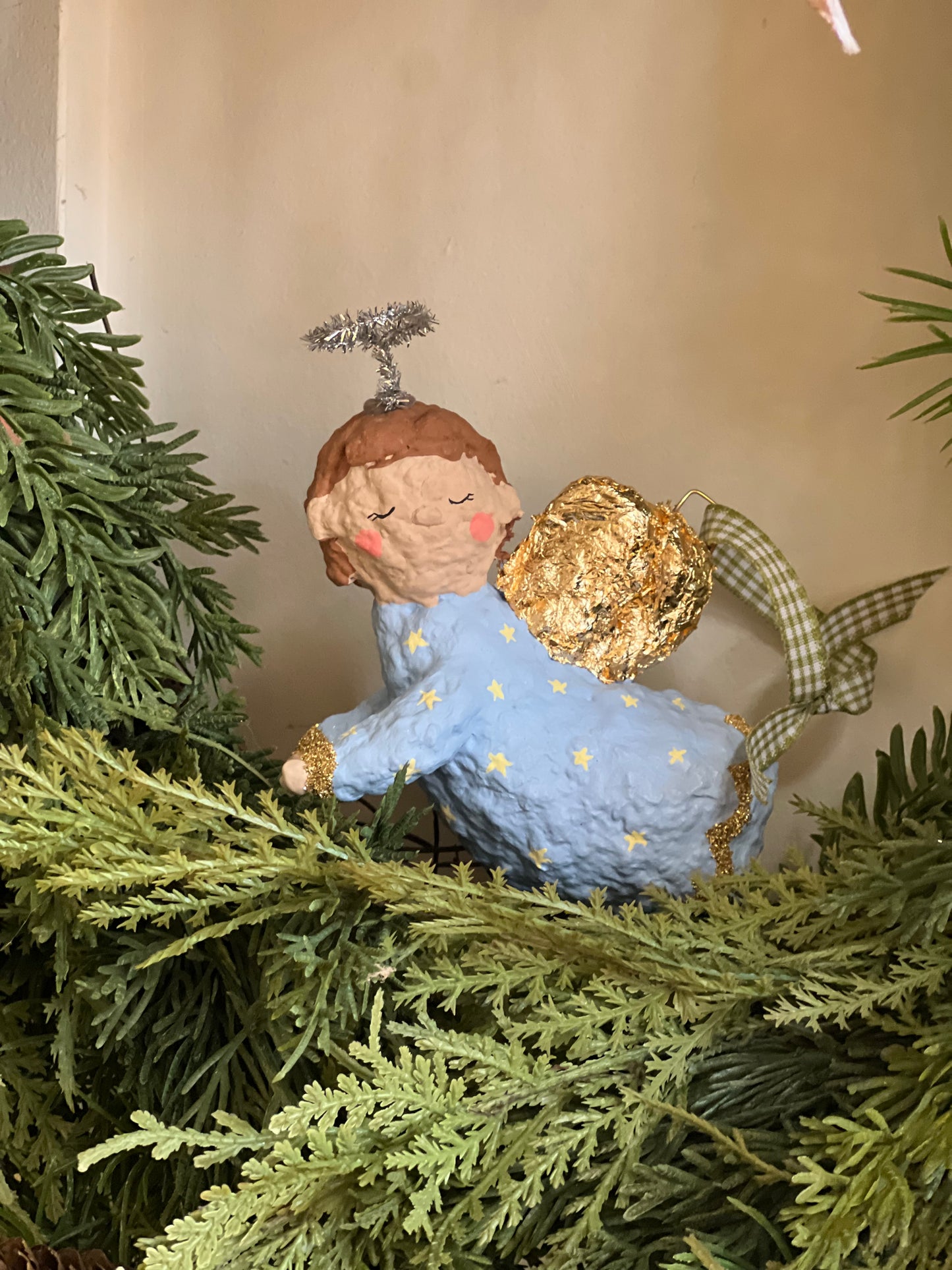 paper-mache flying angels ornament PREORDER