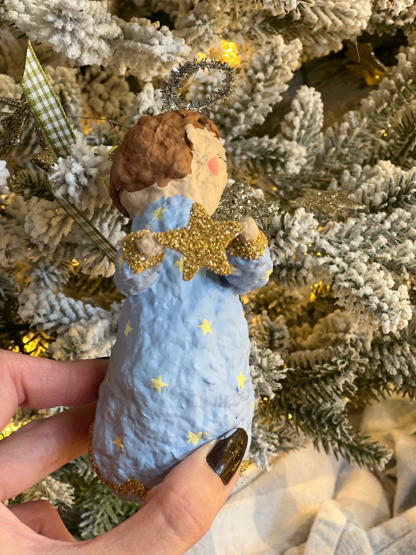 paper-mache flying angels ornament PREORDER