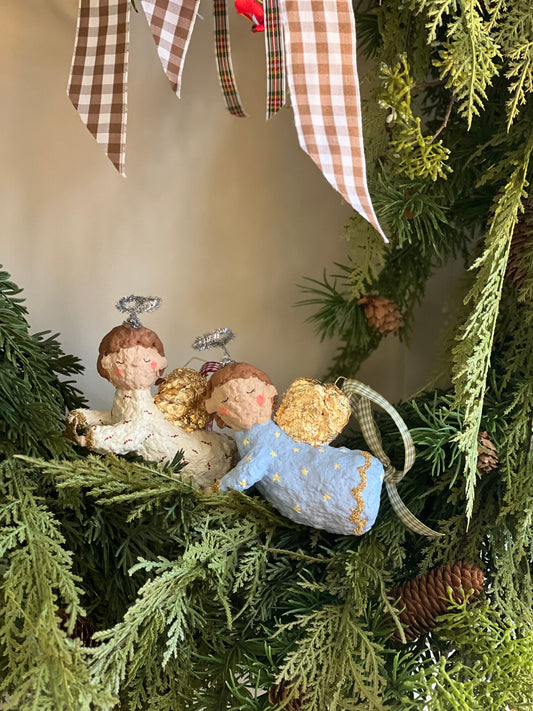 paper-mache flying angels ornament PREORDER
