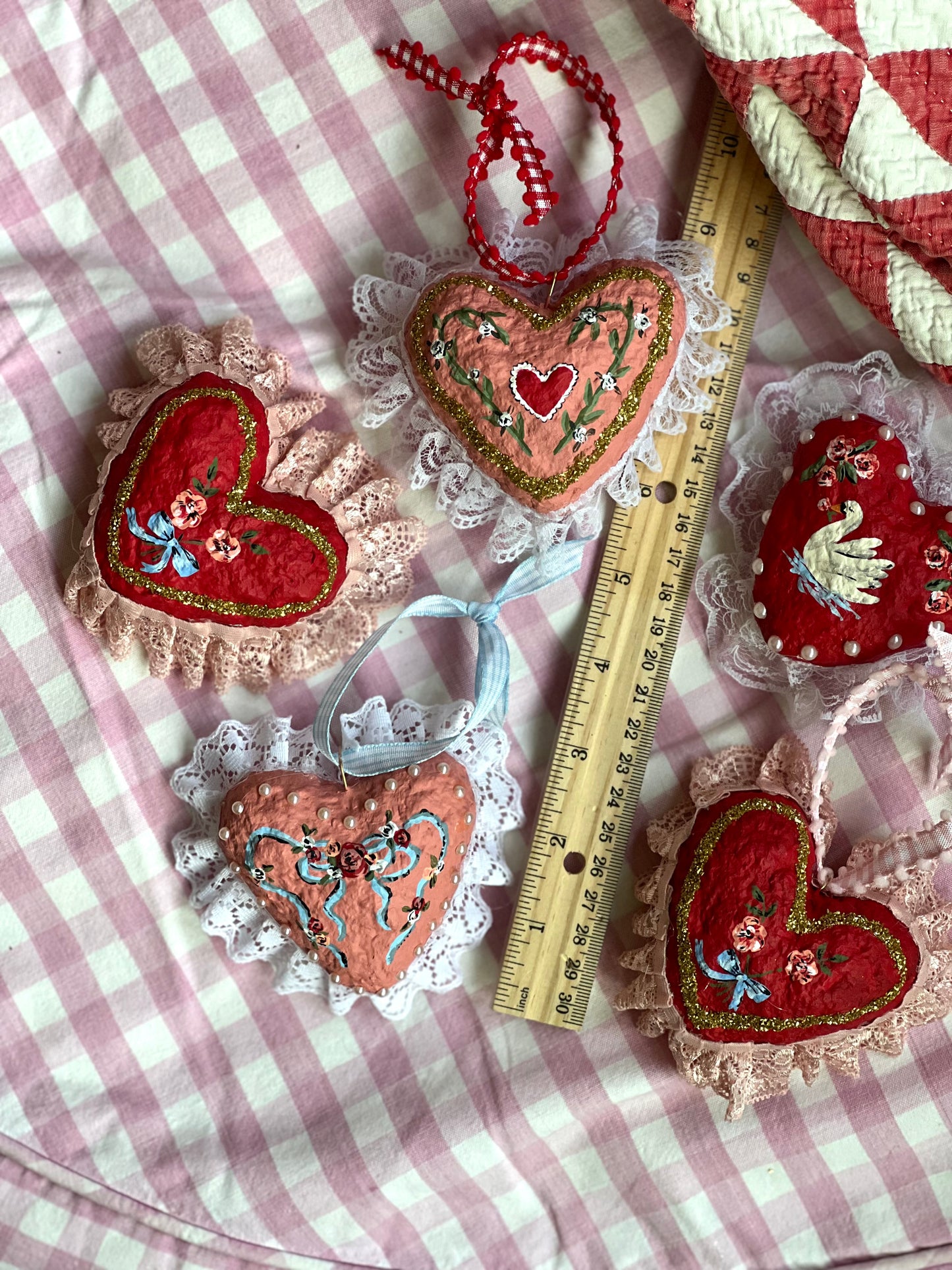 paper mache gold glitter and flowers heart (table piece) PREORDER