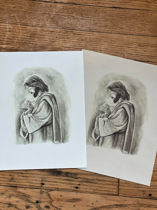 vintage inspired Jesus holding lamb print
