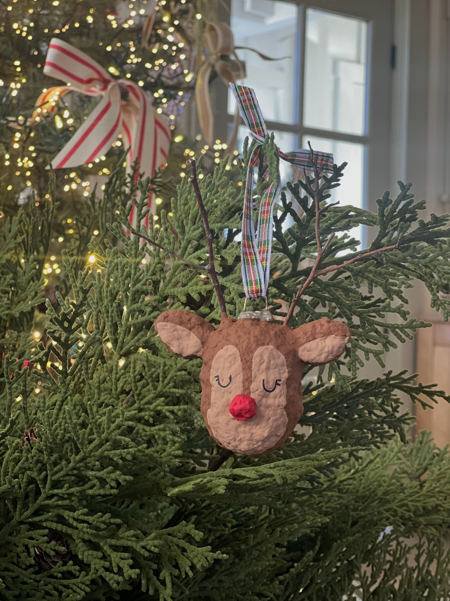 paper-mache reindeer ornament
