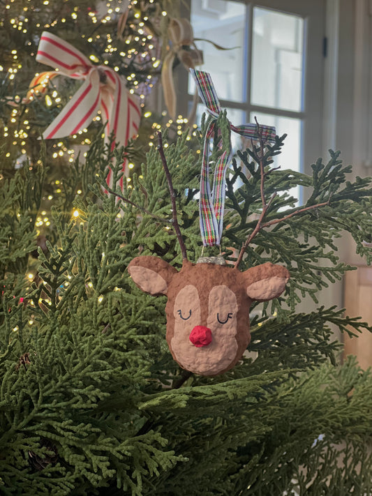 paper-mache reindeer ornament