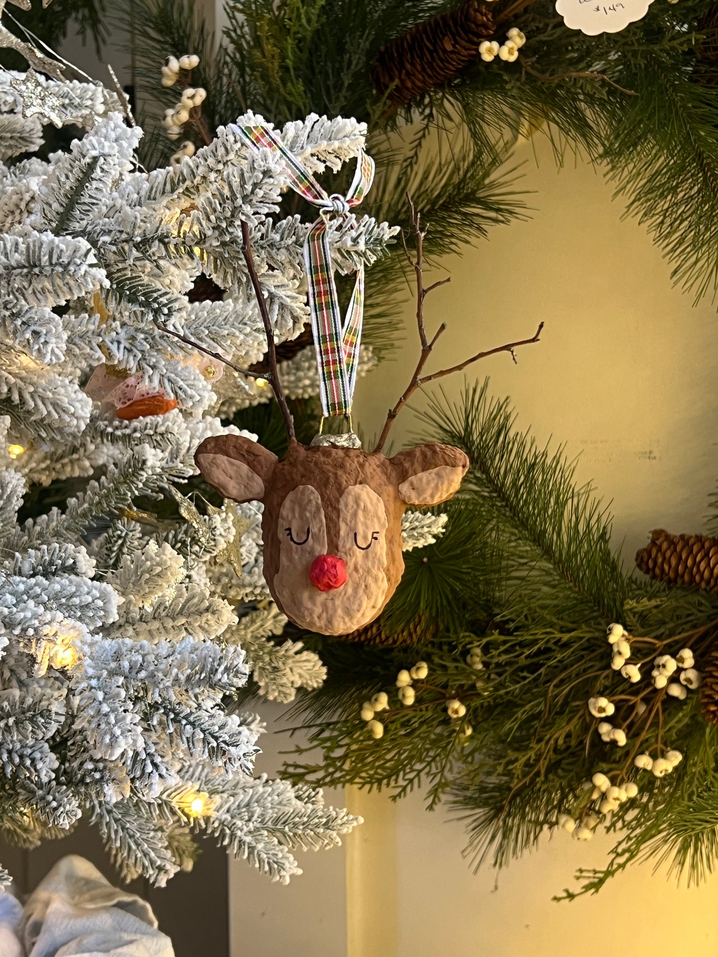 paper-mache reindeer ornament
