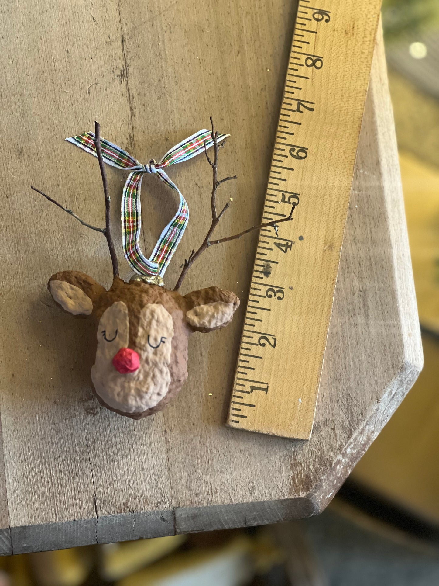 paper-mache reindeer ornament
