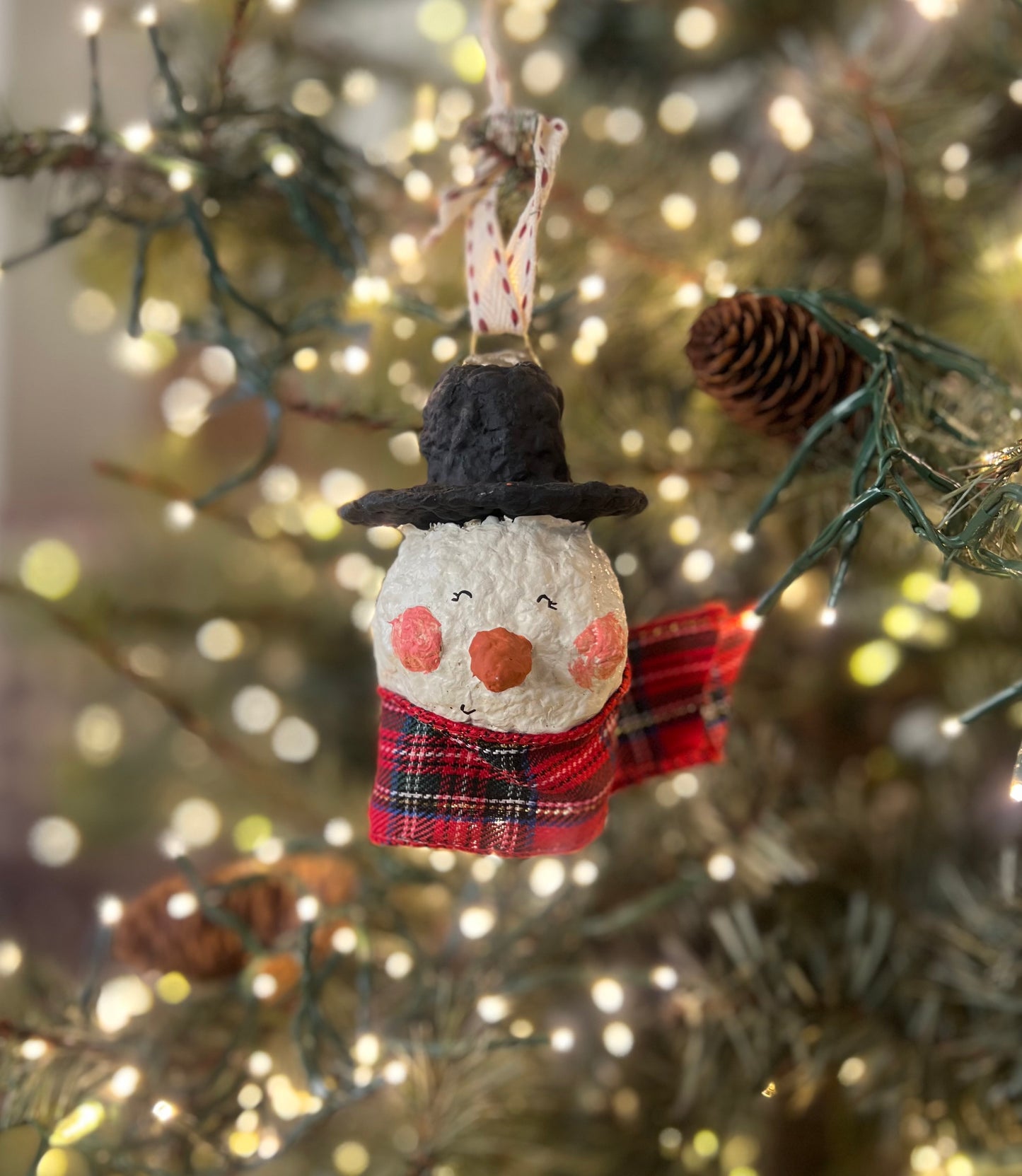 paper-mache snowman ornament PREORDER