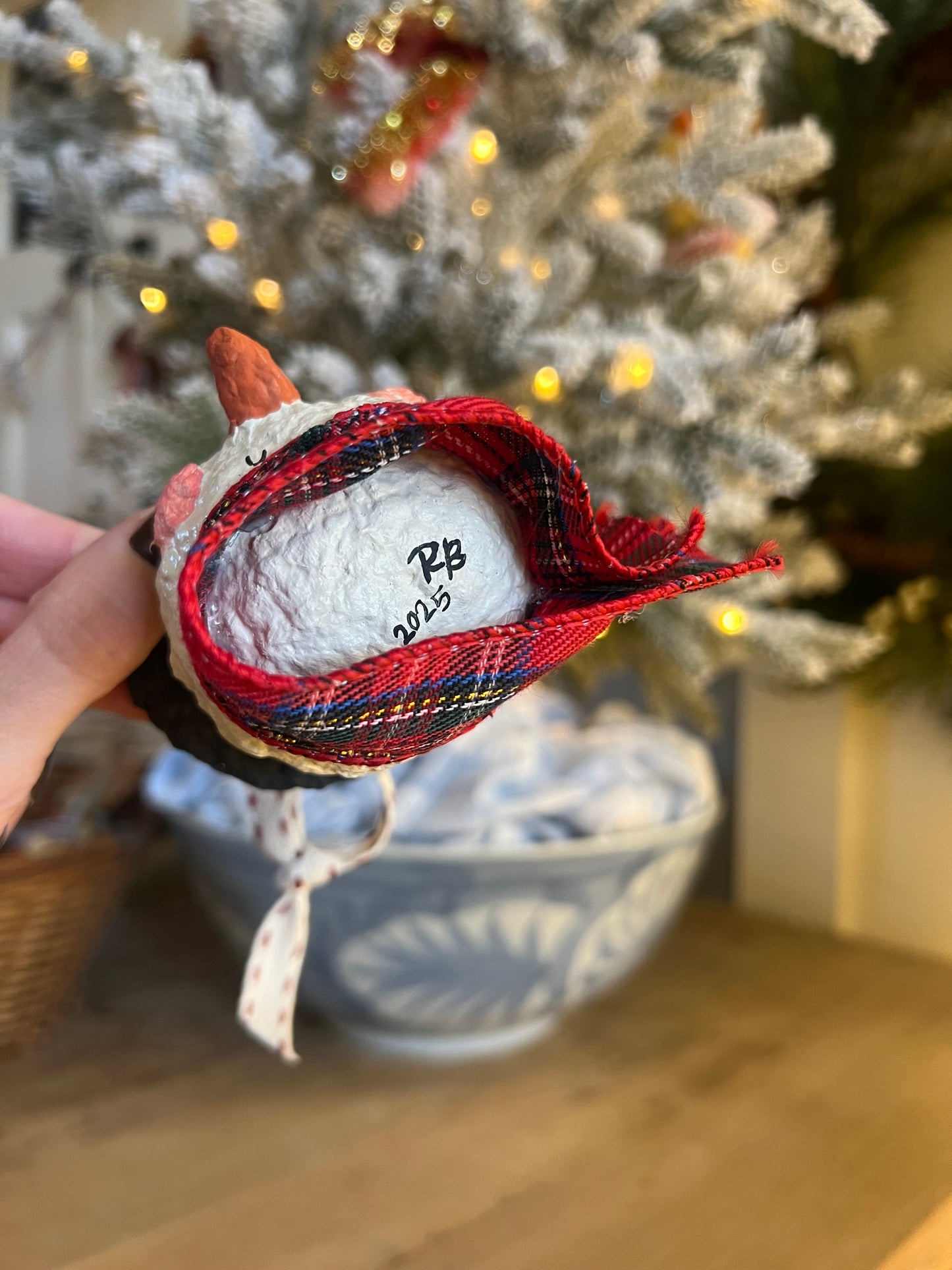 paper-mache snowman ornament PREORDER