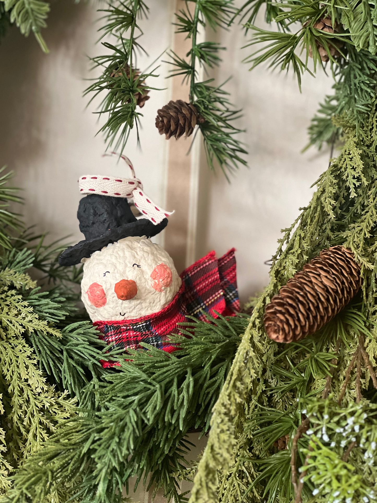 paper-mache snowman ornament PREORDER